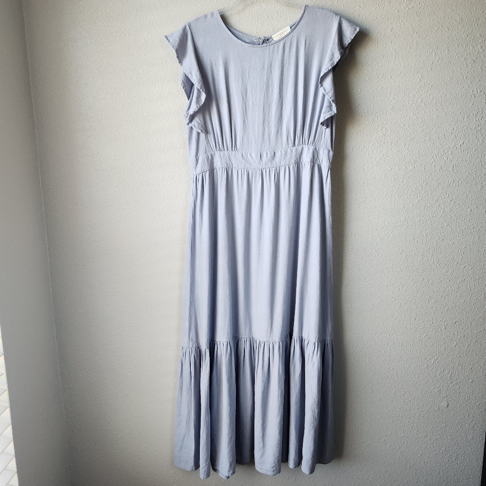 CYNTHIA ROWLEY Linen Viscose Blend Butterfly Sleeve Tiered Maxi Dress